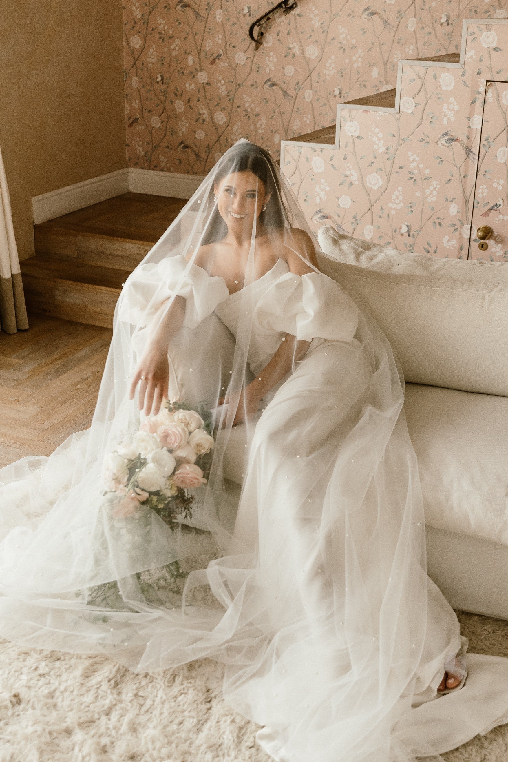 Pearl veil with a Raw Edge Trim - Wedding Boutique