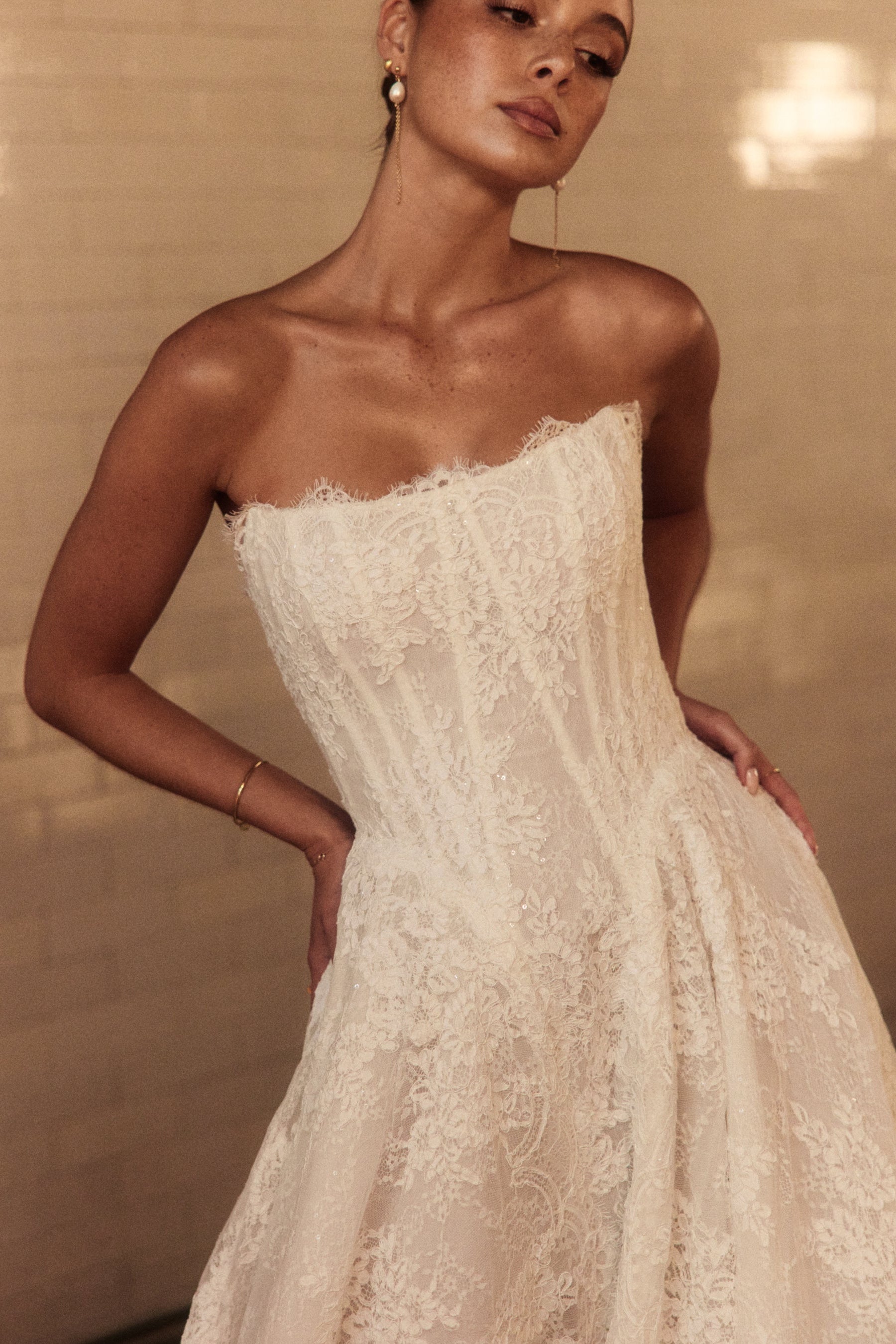 Dahlia in Chantilly Lace Wedding Dress by Alena Leena